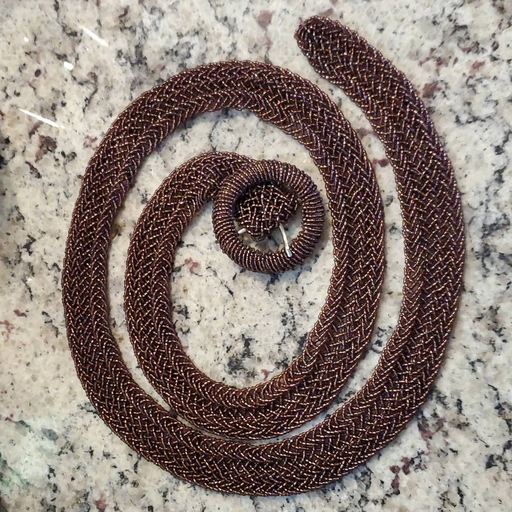 Vintage Beaded Iridescent Copper Brown Belt